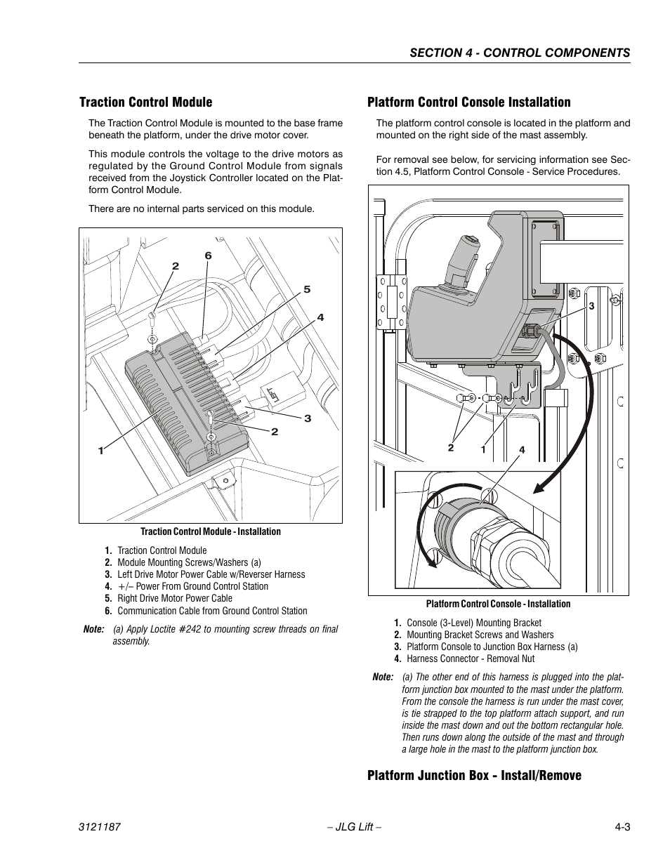 Traction control module, Platform control console installation, Platform junction box - install/remove | JLG SSV10 Service Manual User Manual | Page 57 / 136