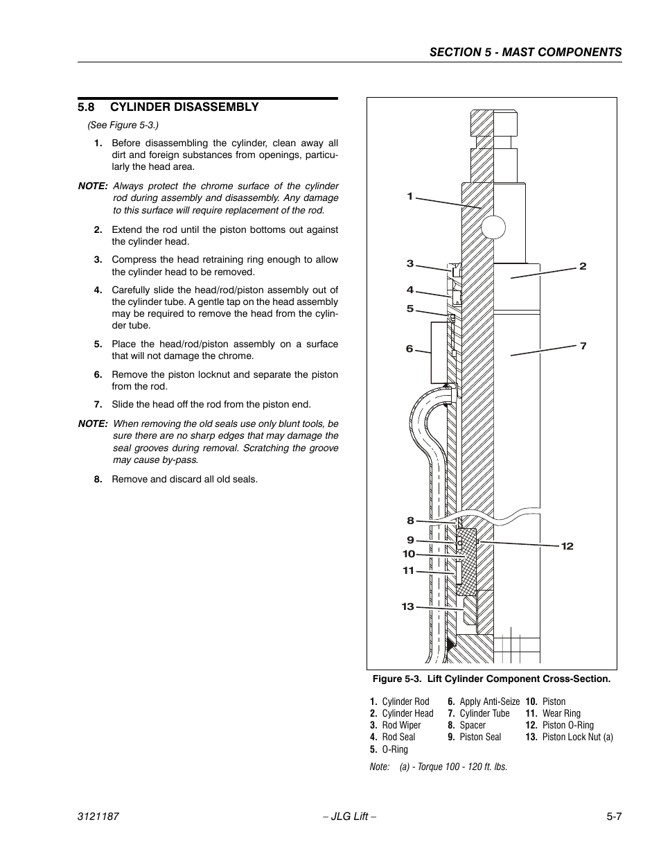 8 cylinder disassembly, 8 cylinder disassembly -7, Lift cylinder component cross-section -7 | JLG SSV10 Service Manual User Manual | Page 79 / 136