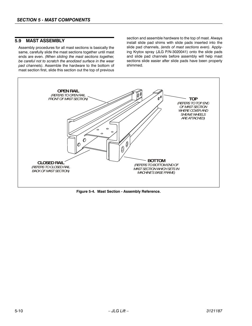 9 mast assembly, 9 mast assembly -10, Mast section - assembly reference -10 | JLG SSV10 Service Manual User Manual | Page 82 / 136