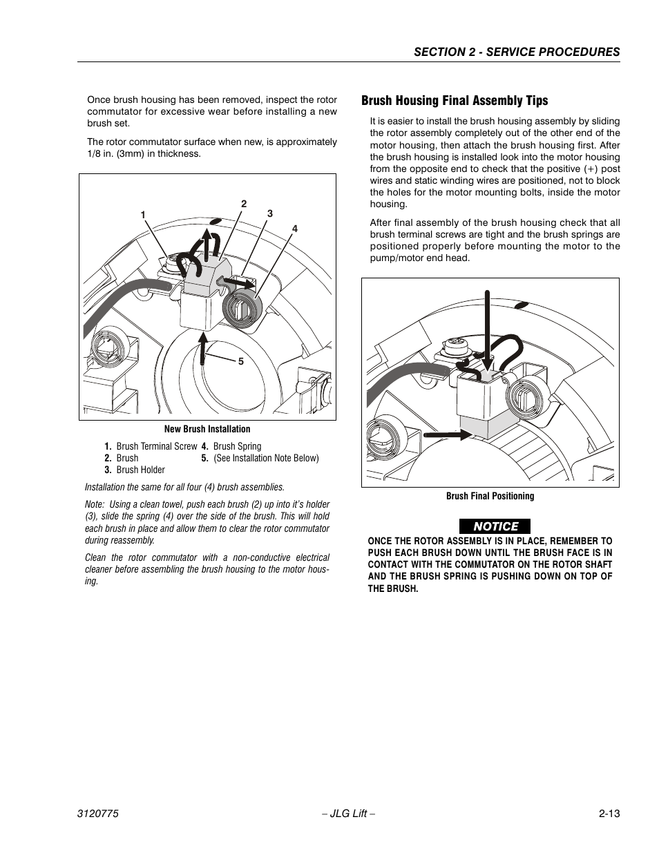 Brush housing final assembly tips, Brush housing final assembly tips -12 | JLG 15SP Service Manual User Manual | Page 27 / 62