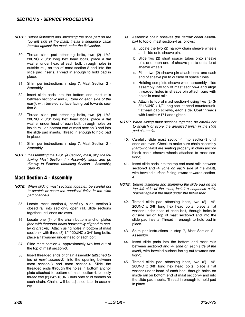 Mast section 4 - assembly, Mast section 4 - assembly -27 | JLG 15SP Service Manual User Manual | Page 42 / 62