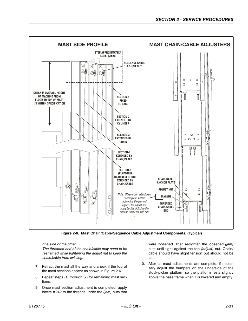Mast side profile mast chain/cable adjusters | JLG 15SP Service Manual User Manual | Page 45 / 62