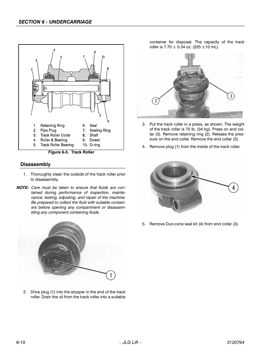 Disassembly, Disassembly -10, Track roller -10 | JLG 600SC_660SJC ANSI Service Manual User Manual | Page 114 / 184
