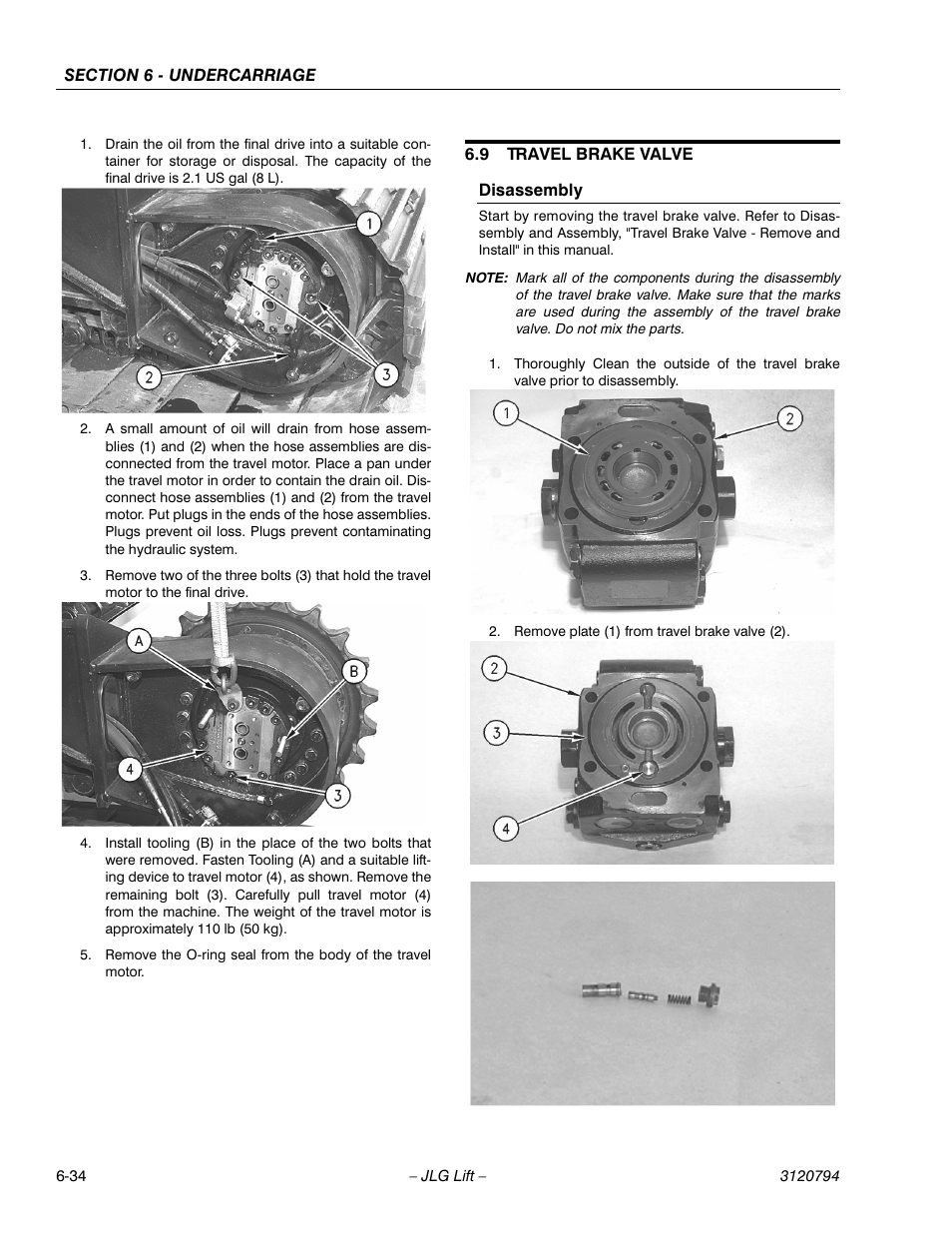 9 travel brake valve, Disassembly, Travel brake valve -34 | Disassembly -34 | JLG 600SC_660SJC ANSI Service Manual User Manual | Page 138 / 184