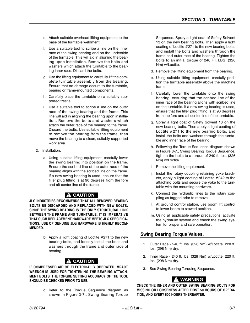 Swing bearing torque values, Swing bearing torque values -7 | JLG 600SC_660SJC ANSI Service Manual User Manual | Page 37 / 184