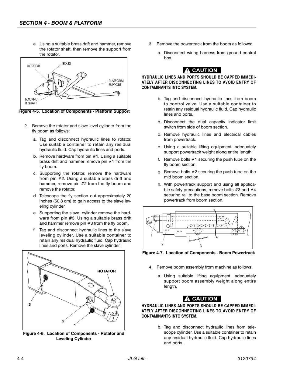 Location of components - platform support -4, Location of components - boom powertrack -4 | JLG 600SC_660SJC ANSI Service Manual User Manual | Page 44 / 184