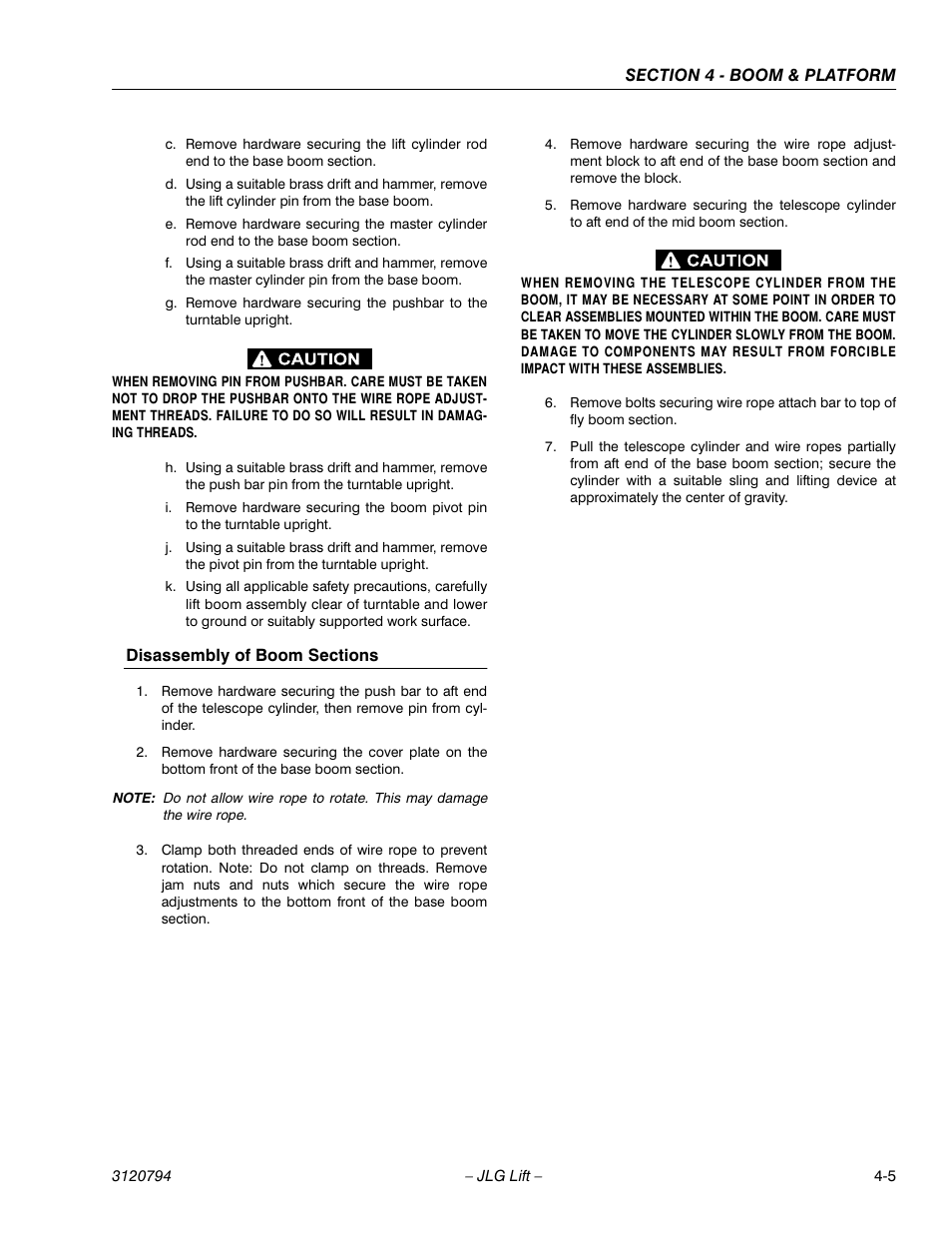 Disassembly of boom sections, Disassembly of boom sections -5 | JLG 600SC_660SJC ANSI Service Manual User Manual | Page 45 / 184