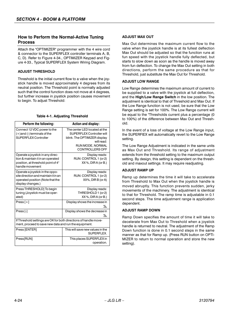 How to perform the normal-active tuning process, Adjusting threshold -24 | JLG 600SC_660SJC ANSI Service Manual User Manual | Page 64 / 184