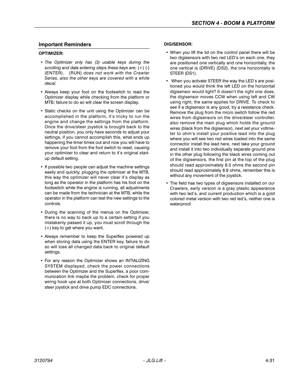 Important reminders, Important reminders -31 | JLG 600SC_660SJC ANSI Service Manual User Manual | Page 71 / 184