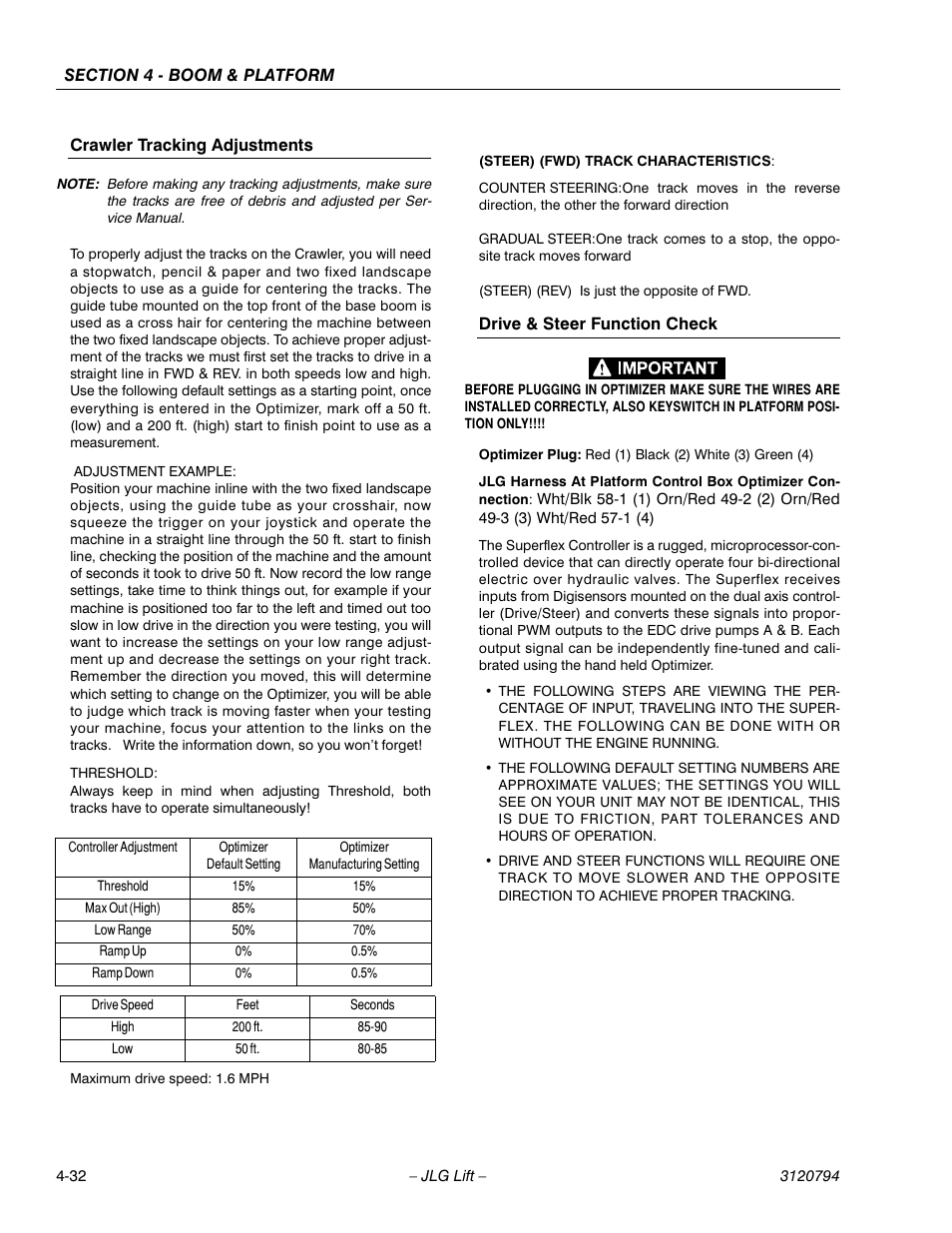 Crawler tracking adjustments, Drive & steer function check | JLG 600SC_660SJC ANSI Service Manual User Manual | Page 72 / 184