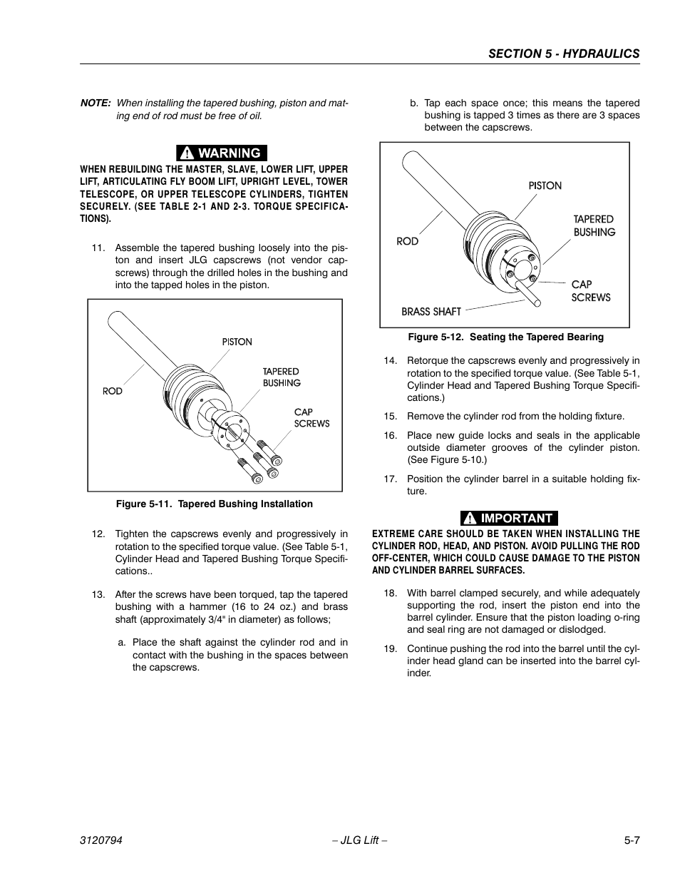 Tapered bushing installation -7, Seating the tapered bearing -7 | JLG 600SC_660SJC ANSI Service Manual User Manual | Page 93 / 184