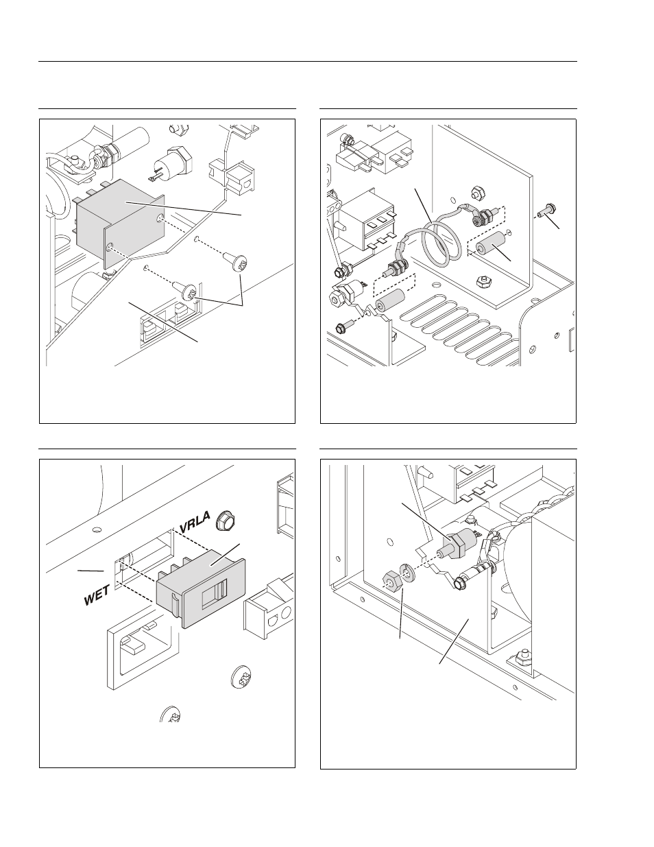 Interlock relay installation, Wet/vrla switch installation, Shunt assembly installation | Scr rectifier installation (either side) | JLG DVSP Series Service Manual User Manual | Page 56 / 164