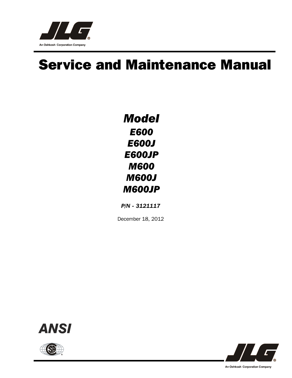 JLG M600 ANSI Service Manual User Manual | 222 pages