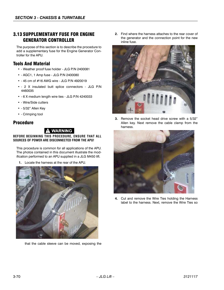 Tools and material, Procedure | JLG M600 ANSI Service Manual User Manual | Page 108 / 222