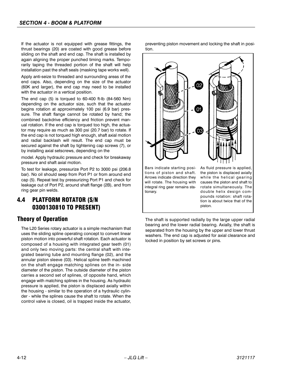 4 platform rotator (s/n 0300130810 to present), Theory of operation | JLG M600 ANSI Service Manual User Manual | Page 122 / 222