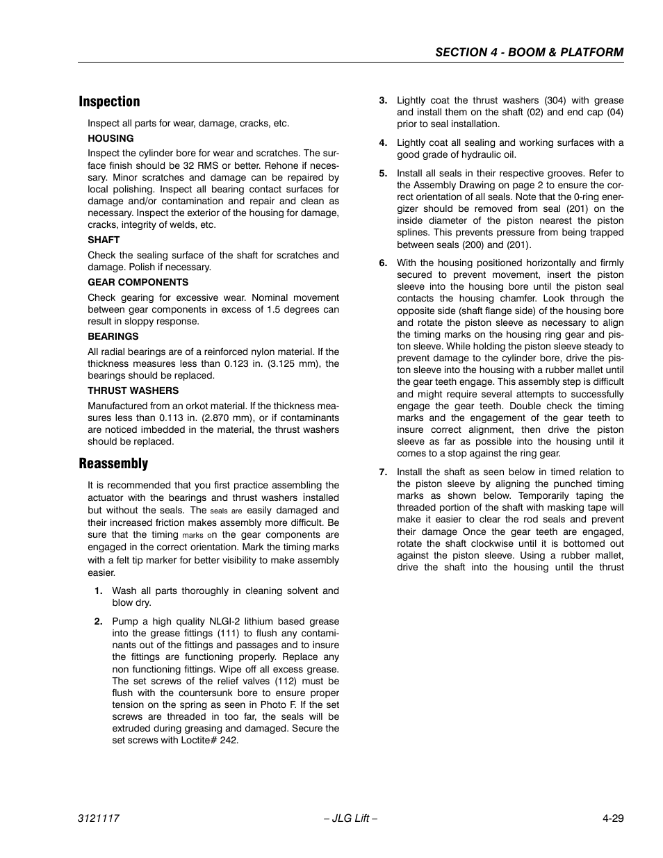 Inspection, Reassembly | JLG M600 ANSI Service Manual User Manual | Page 139 / 222