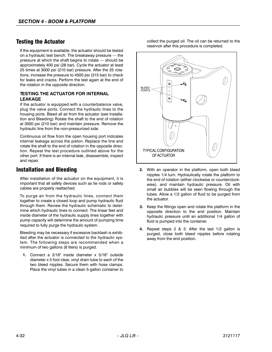 Testing the actuator, Installation and bleeding | JLG M600 ANSI Service Manual User Manual | Page 142 / 222