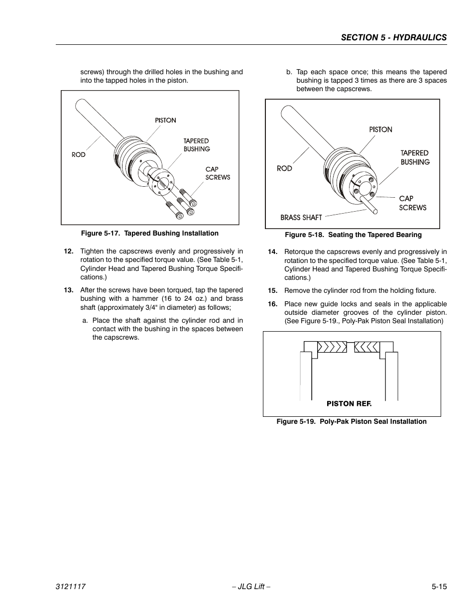 Tapered bushing installation -15, Seating the tapered bearing -15, Poly-pak piston seal installation -15 | JLG M600 ANSI Service Manual User Manual | Page 159 / 222