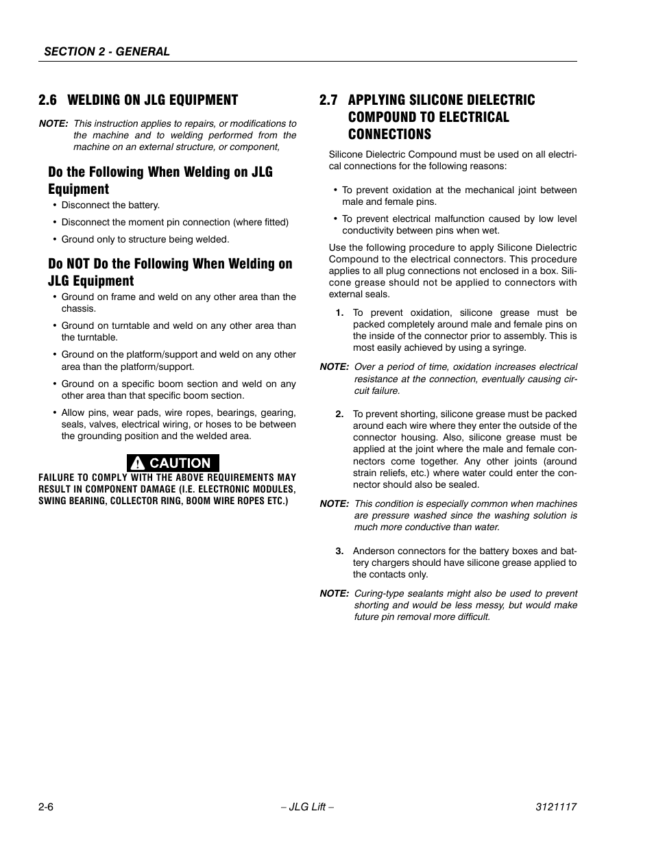 6 welding on jlg equipment, Do the following when welding on jlg equipment | JLG M600 ANSI Service Manual User Manual | Page 34 / 222