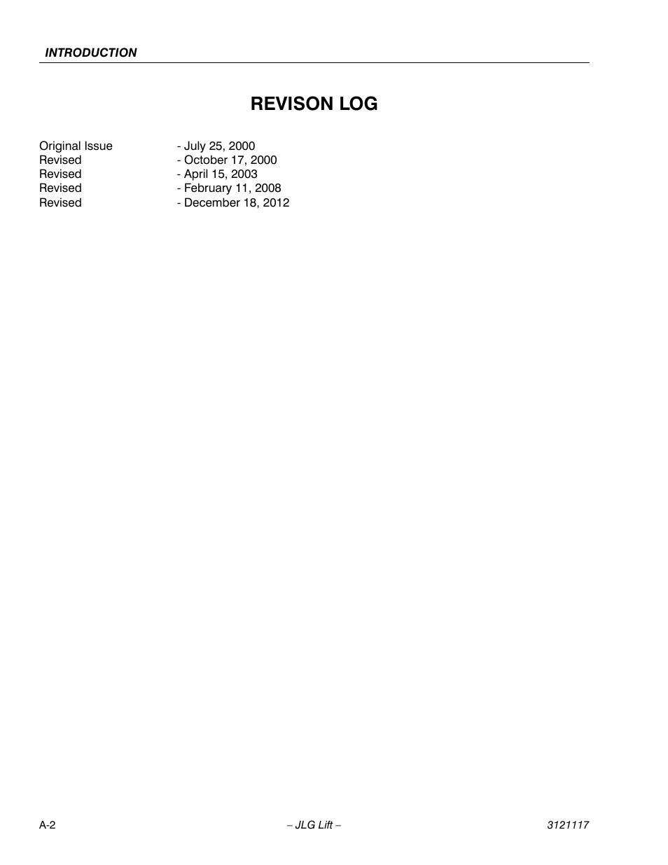Revison log | JLG M600 ANSI Service Manual User Manual | Page 4 / 222