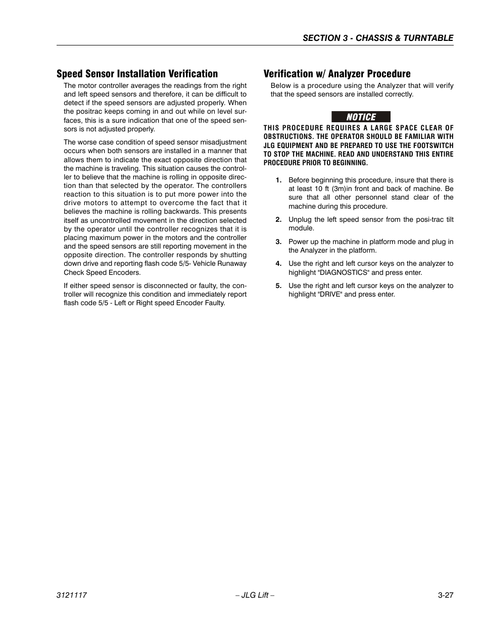 Speed sensor installation verification, Verification w/ analyzer procedure | JLG M600 ANSI Service Manual User Manual | Page 65 / 222