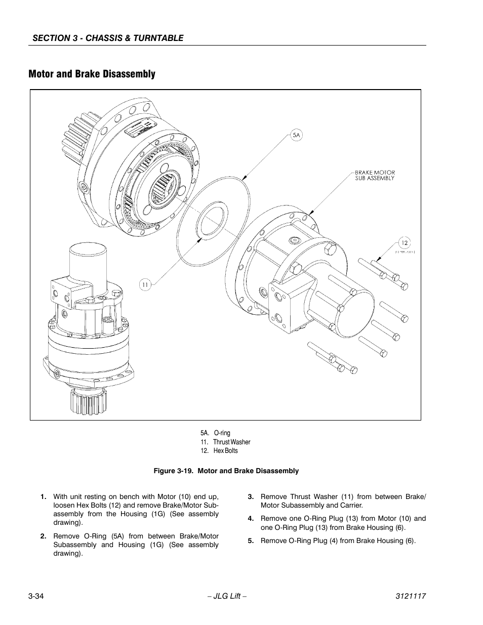 Motor and brake disassembly, Motor and brake disassembly -34 | JLG M600 ANSI Service Manual User Manual | Page 72 / 222