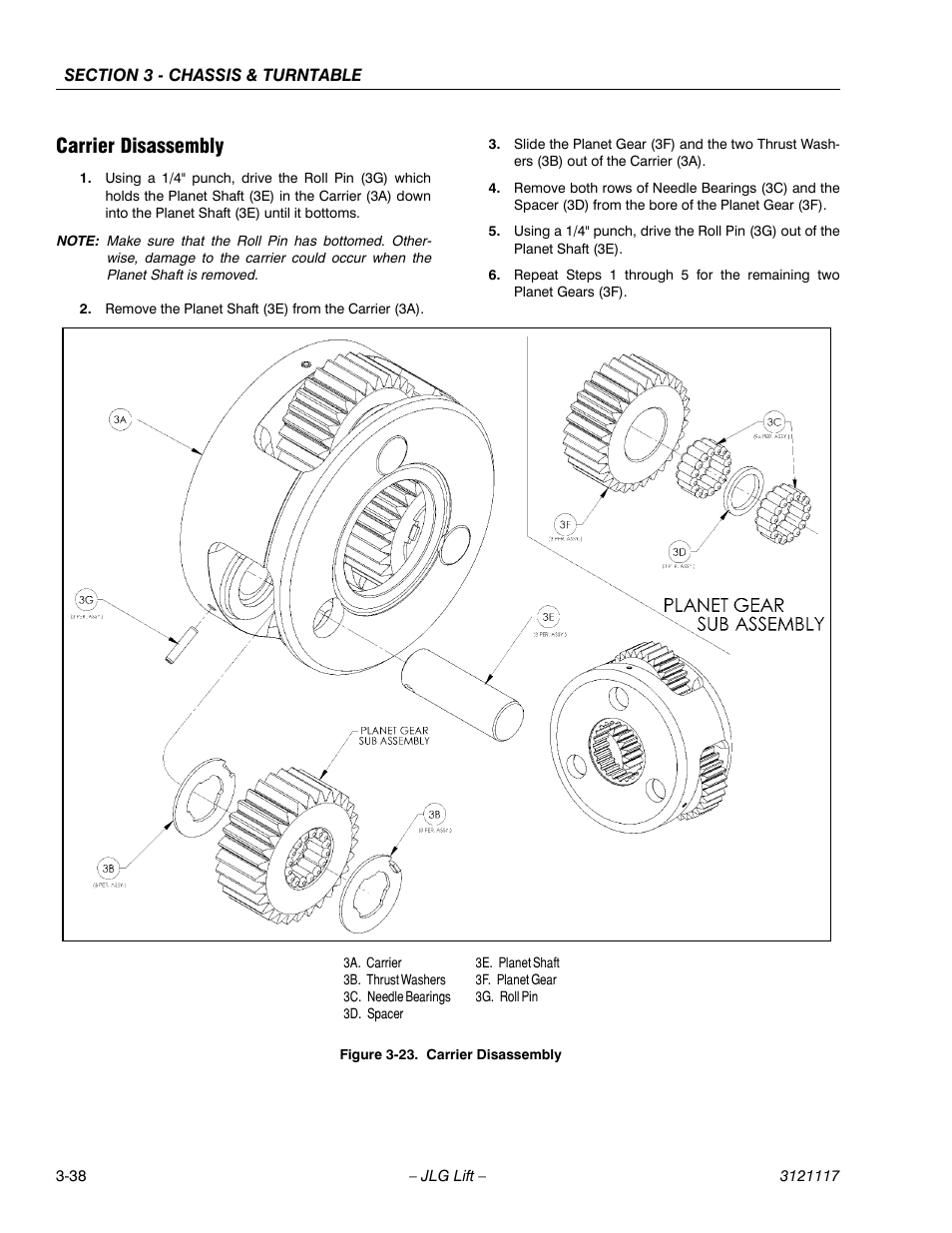 Carrier disassembly, Carrier disassembly -38 | JLG M600 ANSI Service Manual User Manual | Page 76 / 222