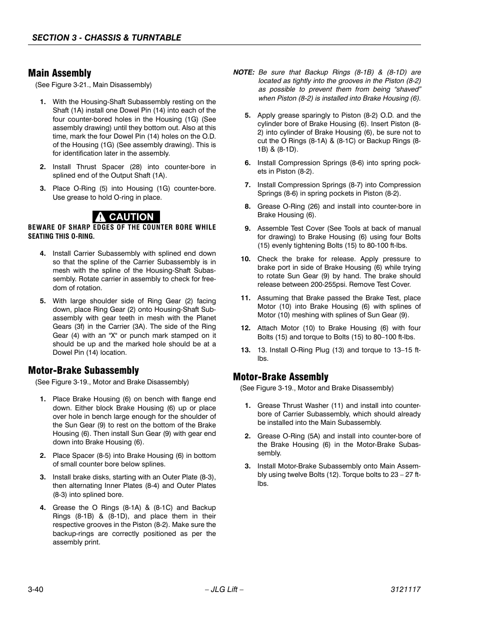 Main assembly, Motor-brake subassembly, Motor-brake assembly | JLG M600 ANSI Service Manual User Manual | Page 78 / 222