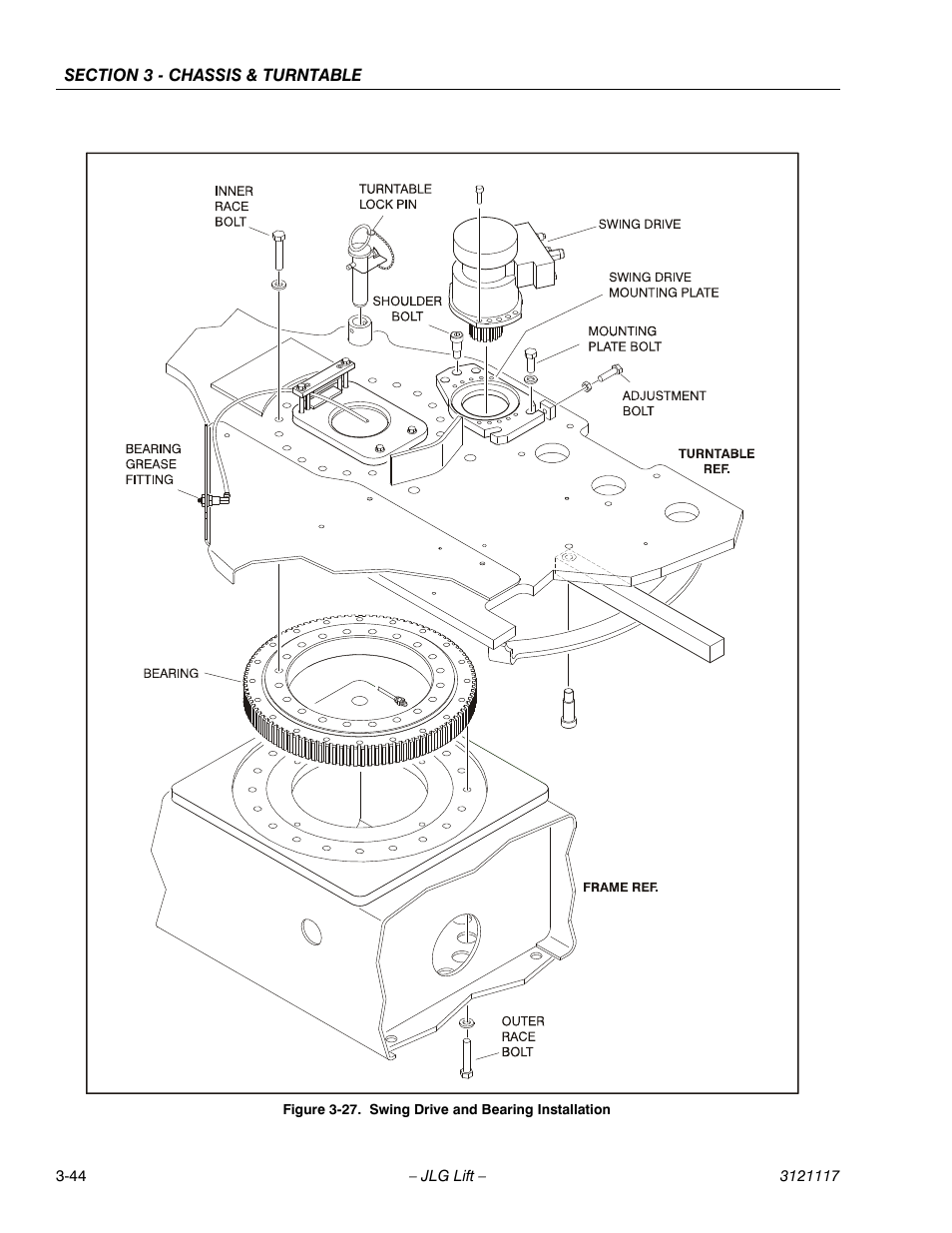 Swing drive and bearing installation -44 | JLG M600 ANSI Service Manual User Manual | Page 82 / 222