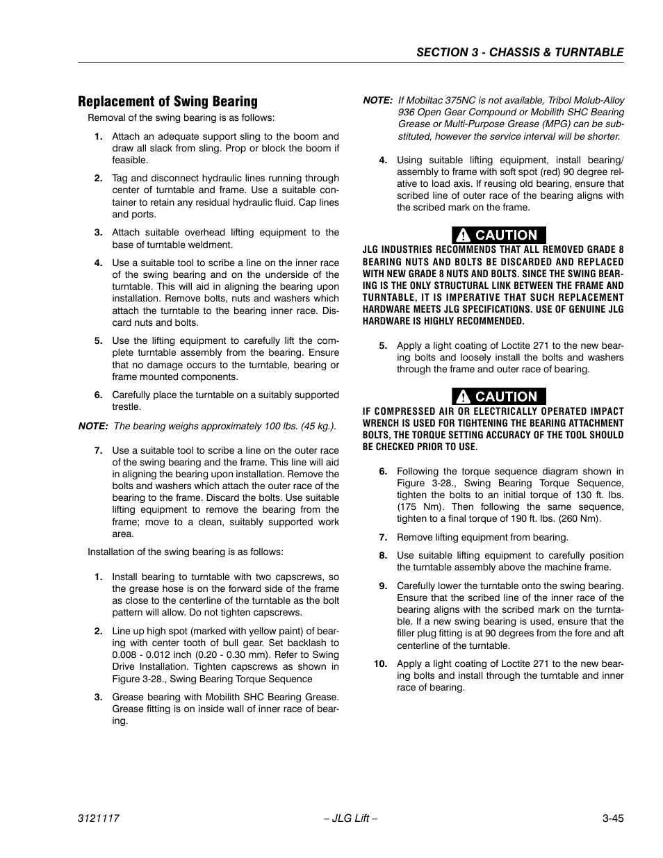 Replacement of swing bearing | JLG M600 ANSI Service Manual User Manual | Page 83 / 222