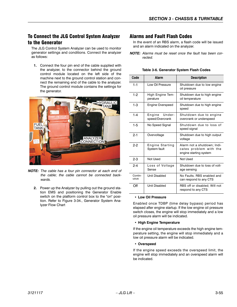 Alarms and fault flash codes, Generator system flash codes -55 | JLG M600 ANSI Service Manual User Manual | Page 93 / 222