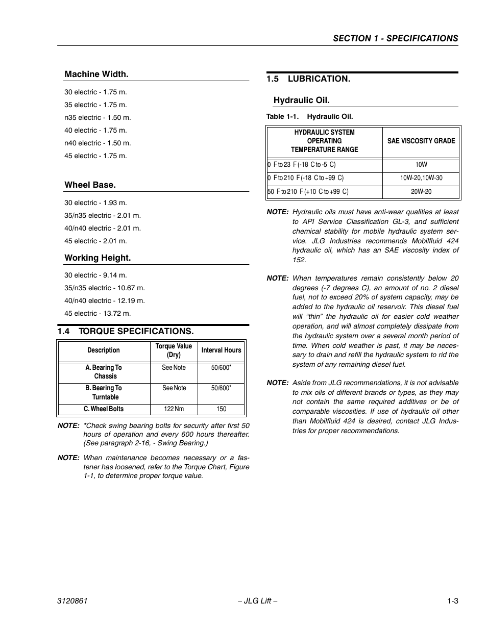 4 torque specifications, 5 lubrication, Cylinder specifications -4 | JLG 45e Service Manual User Manual | Page 11 / 98