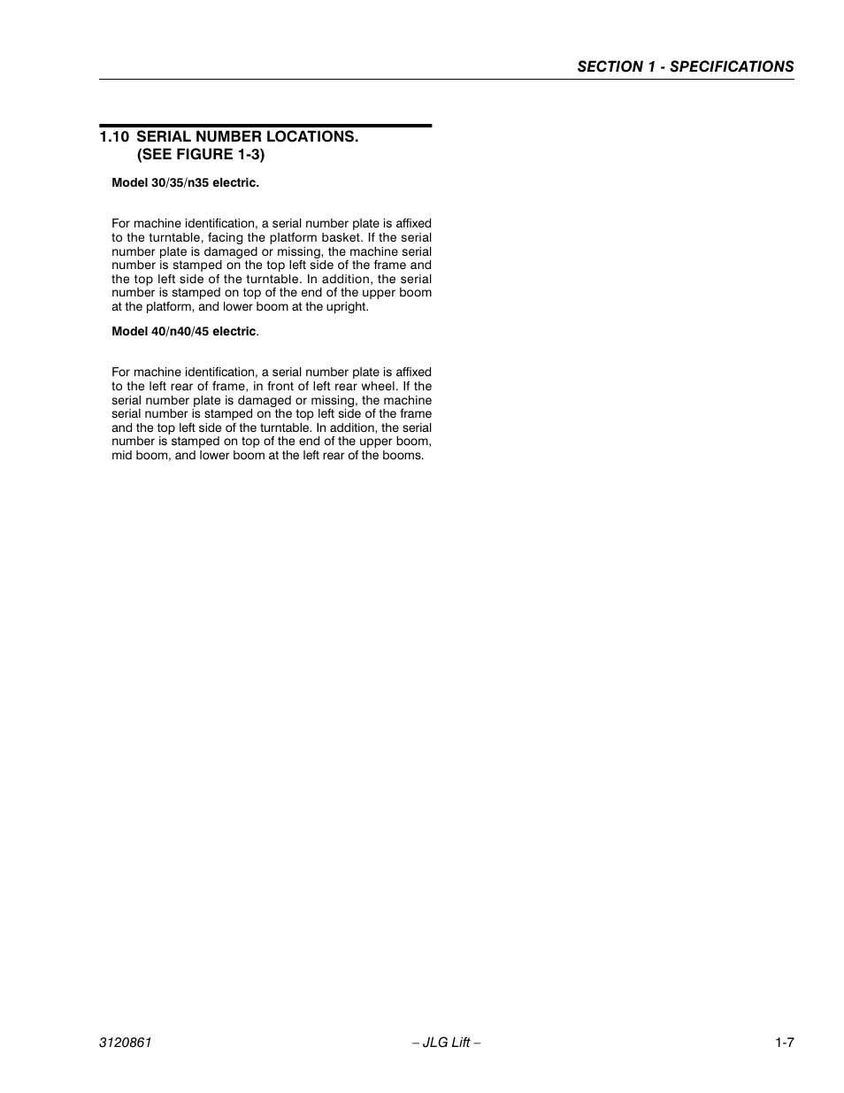 10 serial number locations. (see figure 1-3) | JLG 45e Service Manual User Manual | Page 15 / 98
