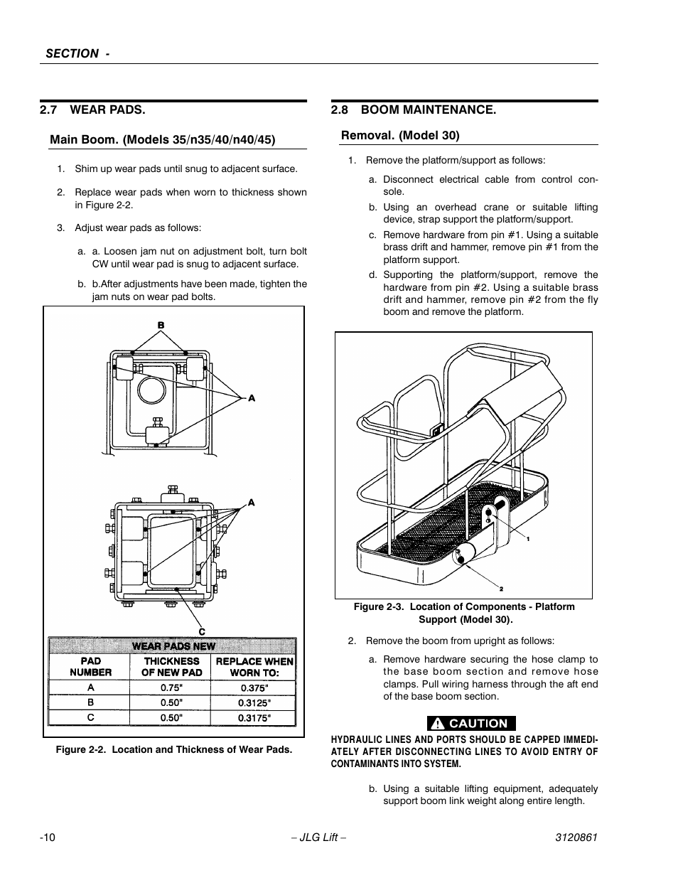 7 wear pads, 8 boom maintenance, Wear pads -10 | Boom maintenance -10 | JLG 45e Service Manual User Manual | Page 36 / 98