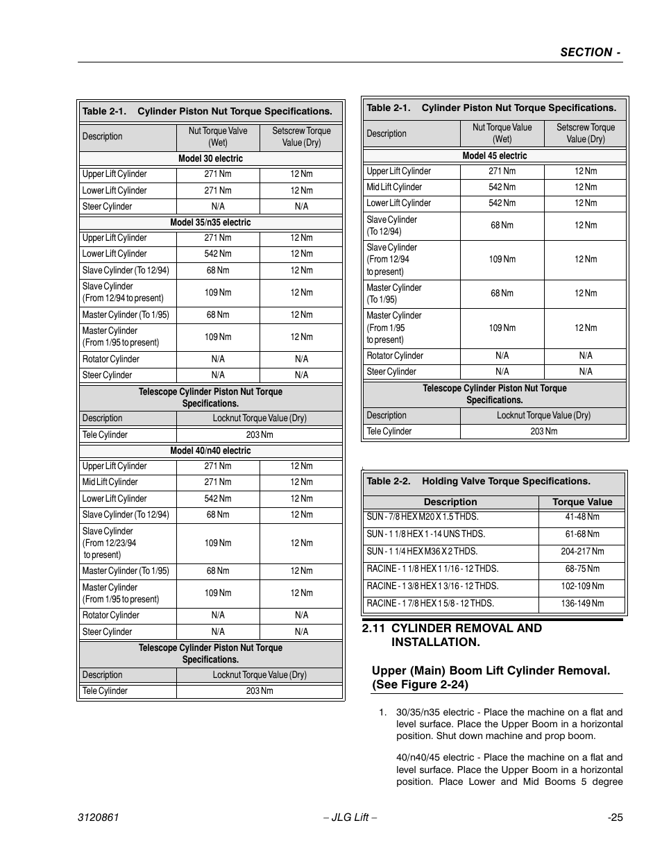 11 cylinder removal and installation, Cylinder removal and installation -26 | JLG 45e Service Manual User Manual | Page 51 / 98