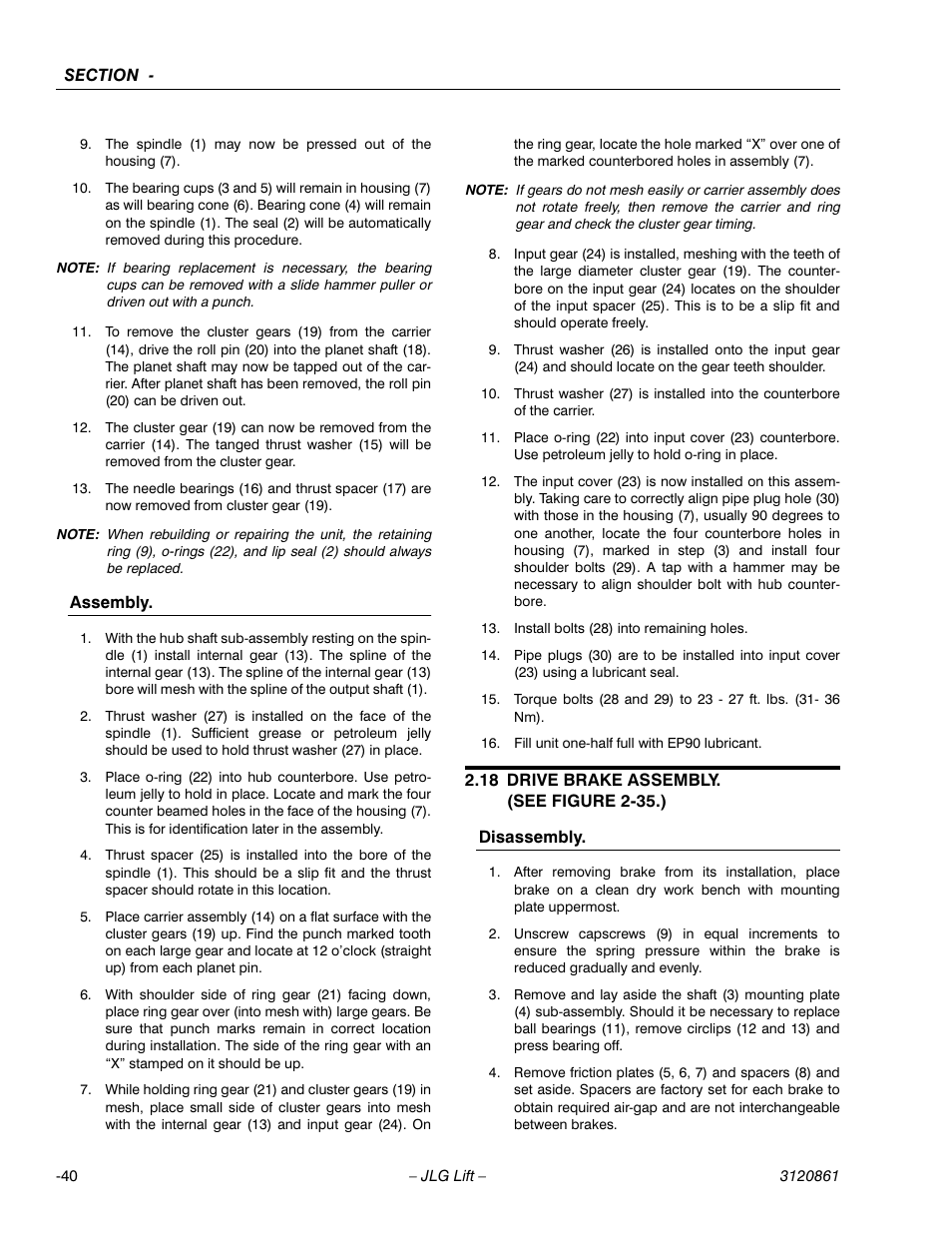 18 drive brake assembly. (see figure 2-35.), Drive brake assembly -44 | JLG 45e Service Manual User Manual | Page 66 / 98