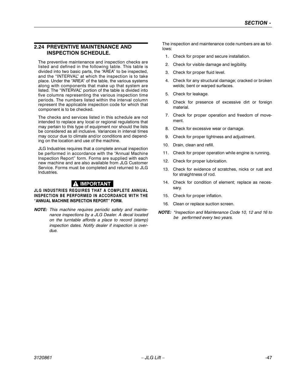 24 preventive maintenance and inspection schedule, Preventive maintenance and inspection schedule -48 | JLG 45e Service Manual User Manual | Page 73 / 98