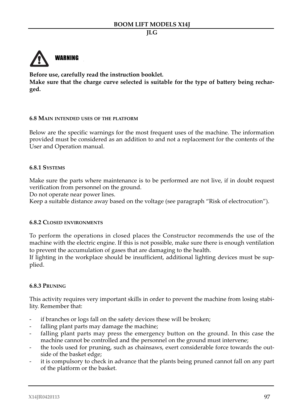 Attenzione | JLG X14J Operator Manual User Manual | Page 101 / 169