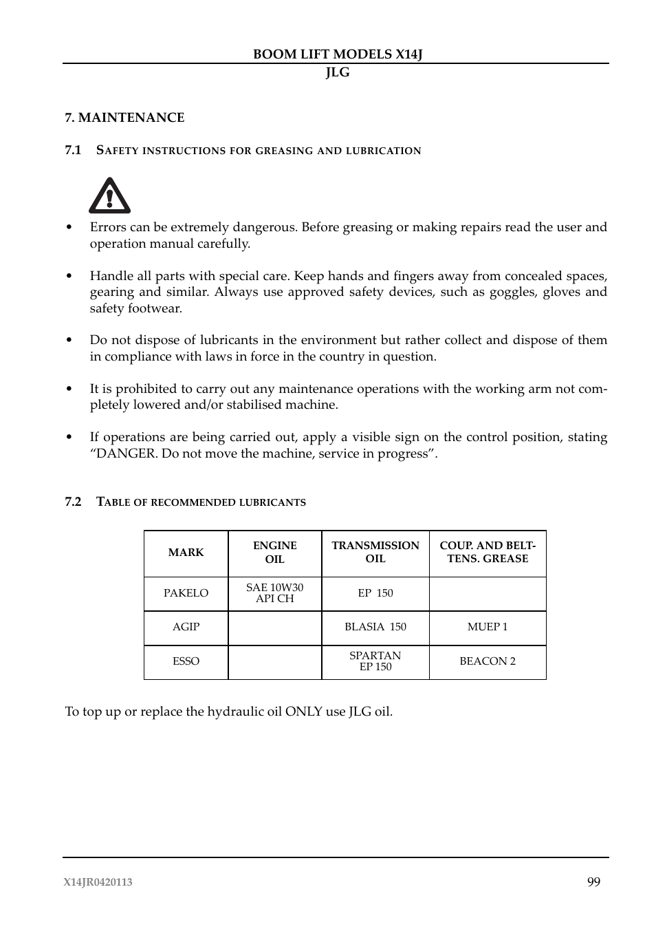 JLG X14J Operator Manual User Manual | Page 103 / 169