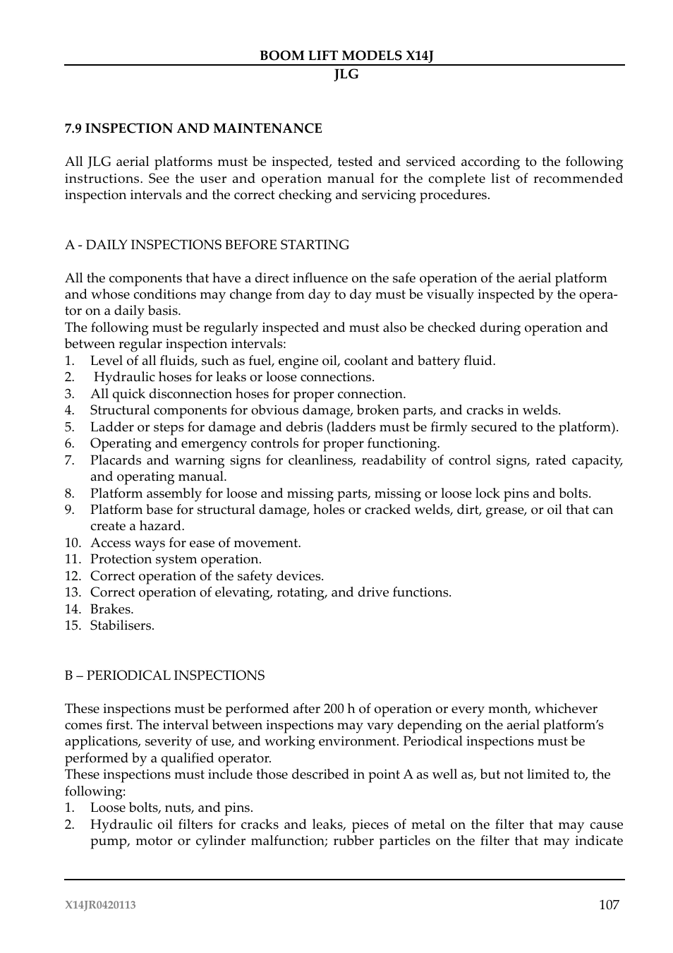 JLG X14J Operator Manual User Manual | Page 111 / 169