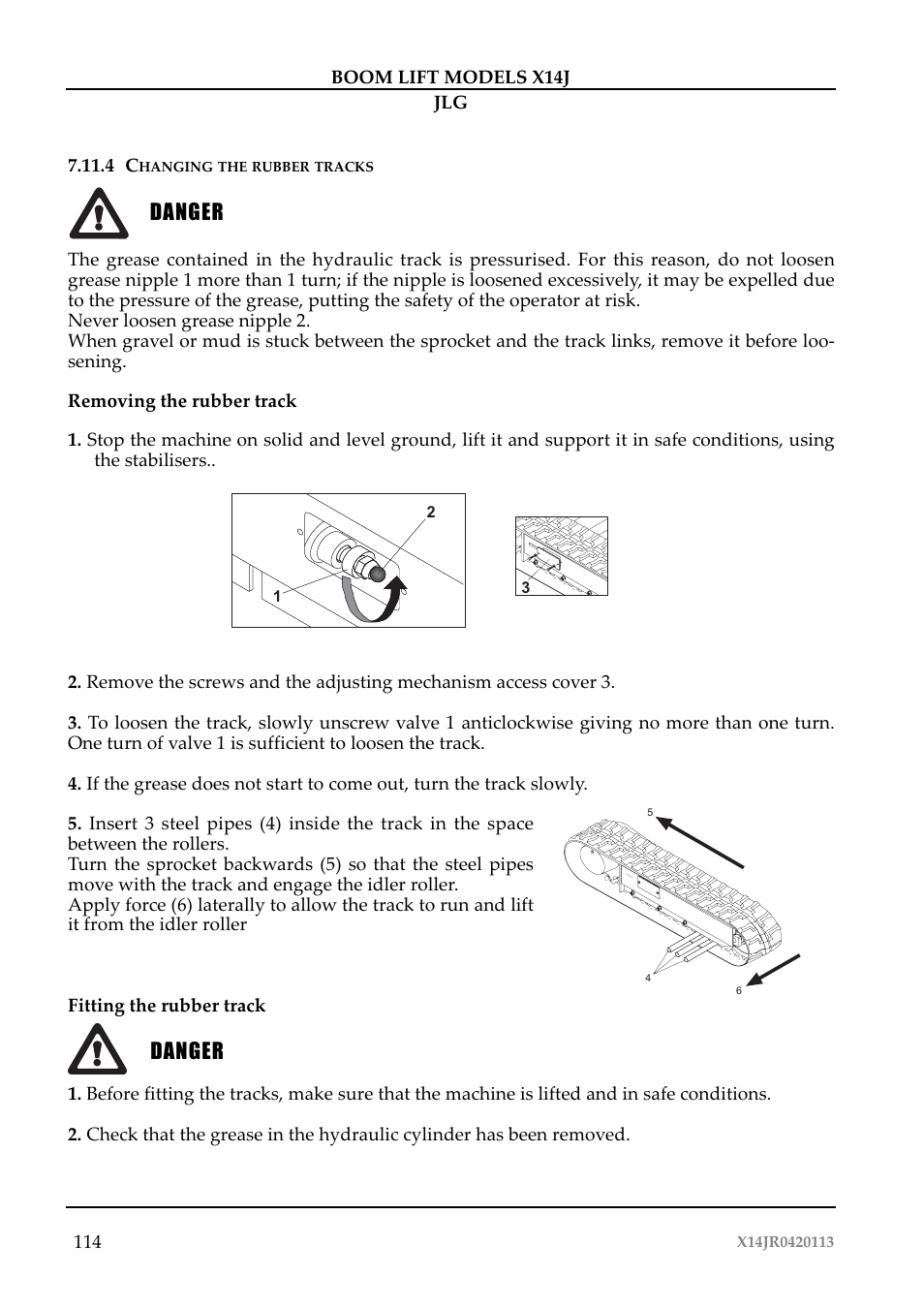 Pericolo, Danger | JLG X14J Operator Manual User Manual | Page 118 / 169