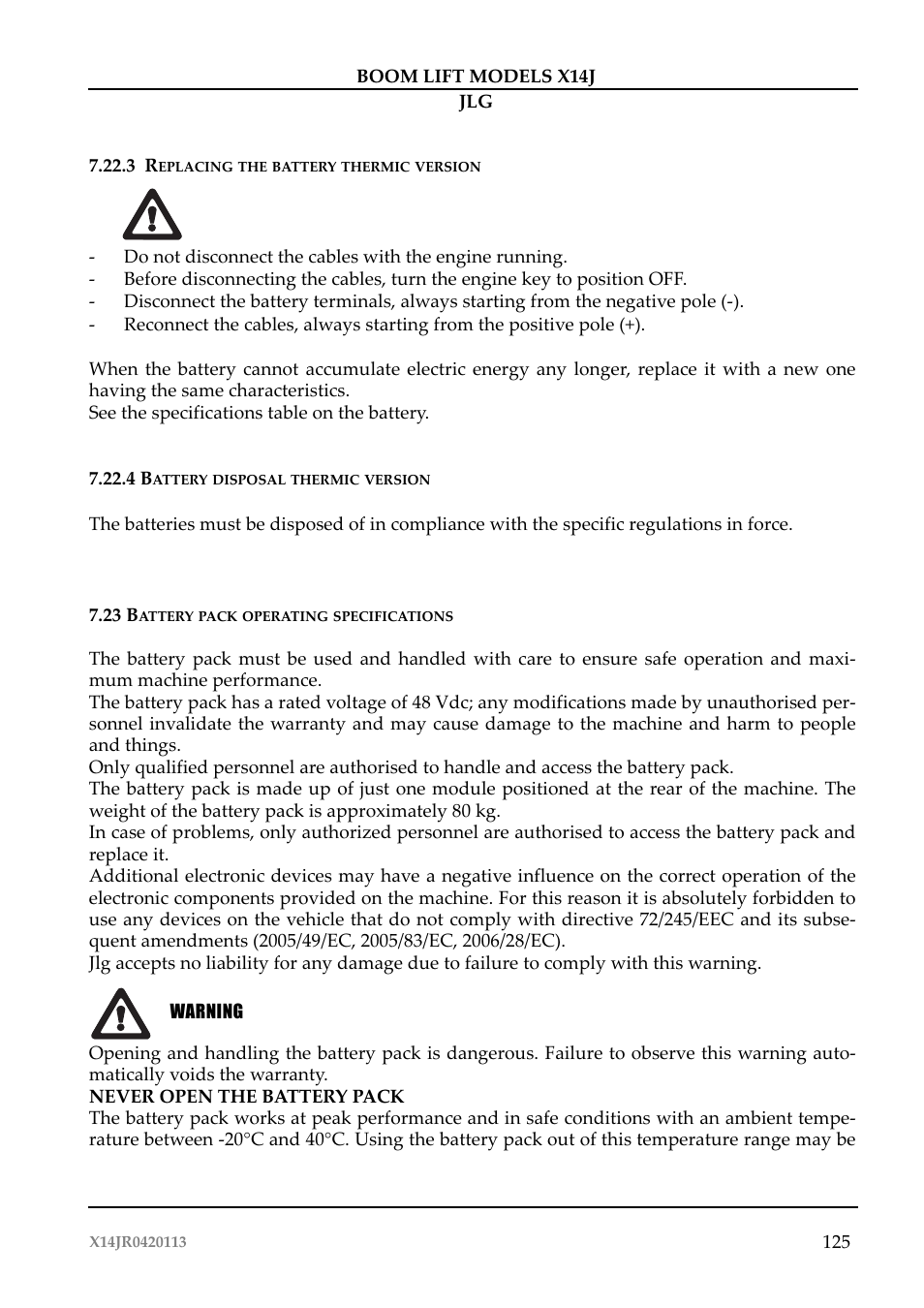 Attenzione | JLG X14J Operator Manual User Manual | Page 129 / 169