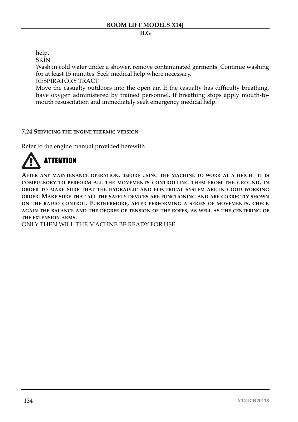 Attenzione attention | JLG X14J Operator Manual User Manual | Page 138 / 169