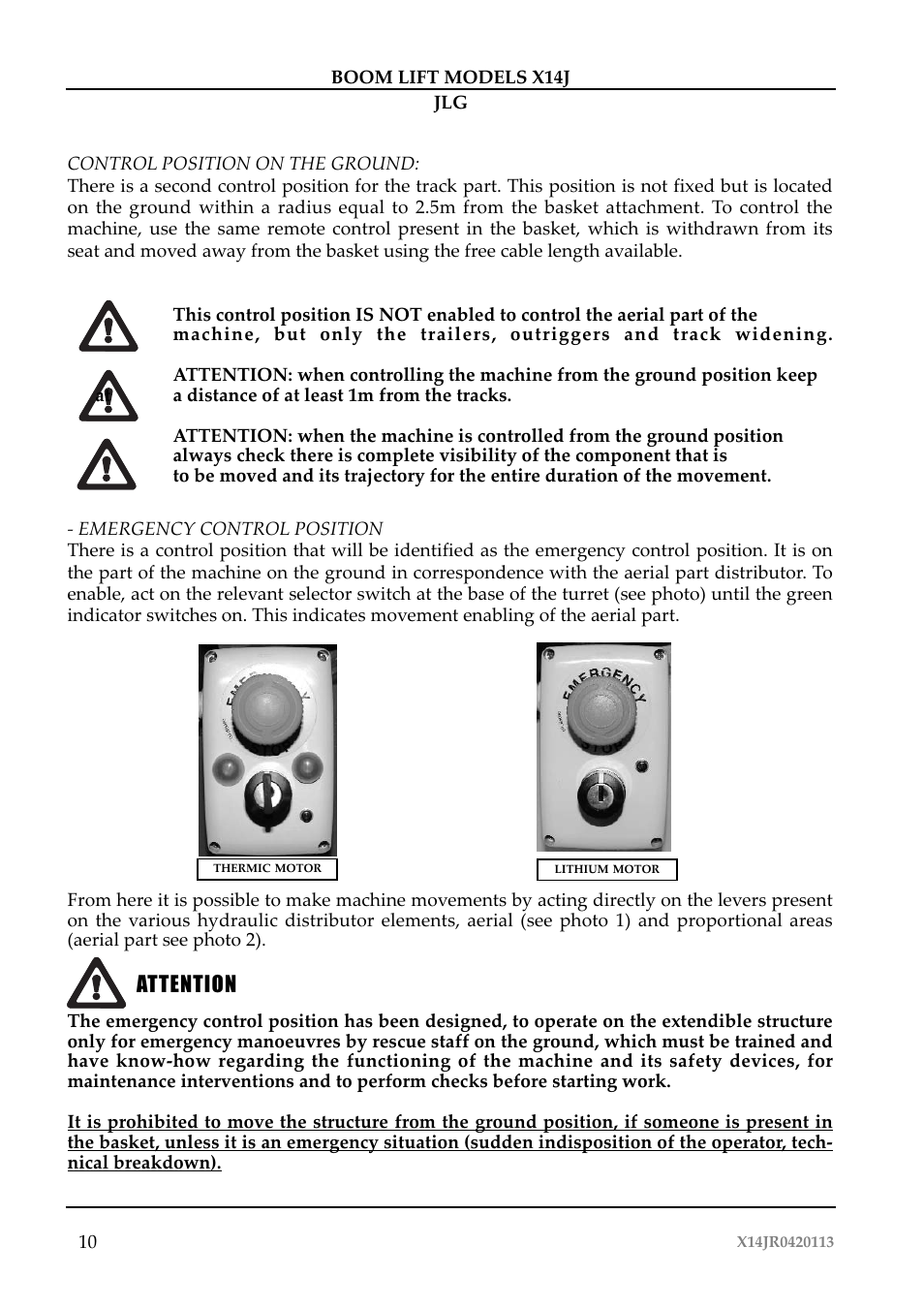 Attenzione attention | JLG X14J Operator Manual User Manual | Page 14 / 169