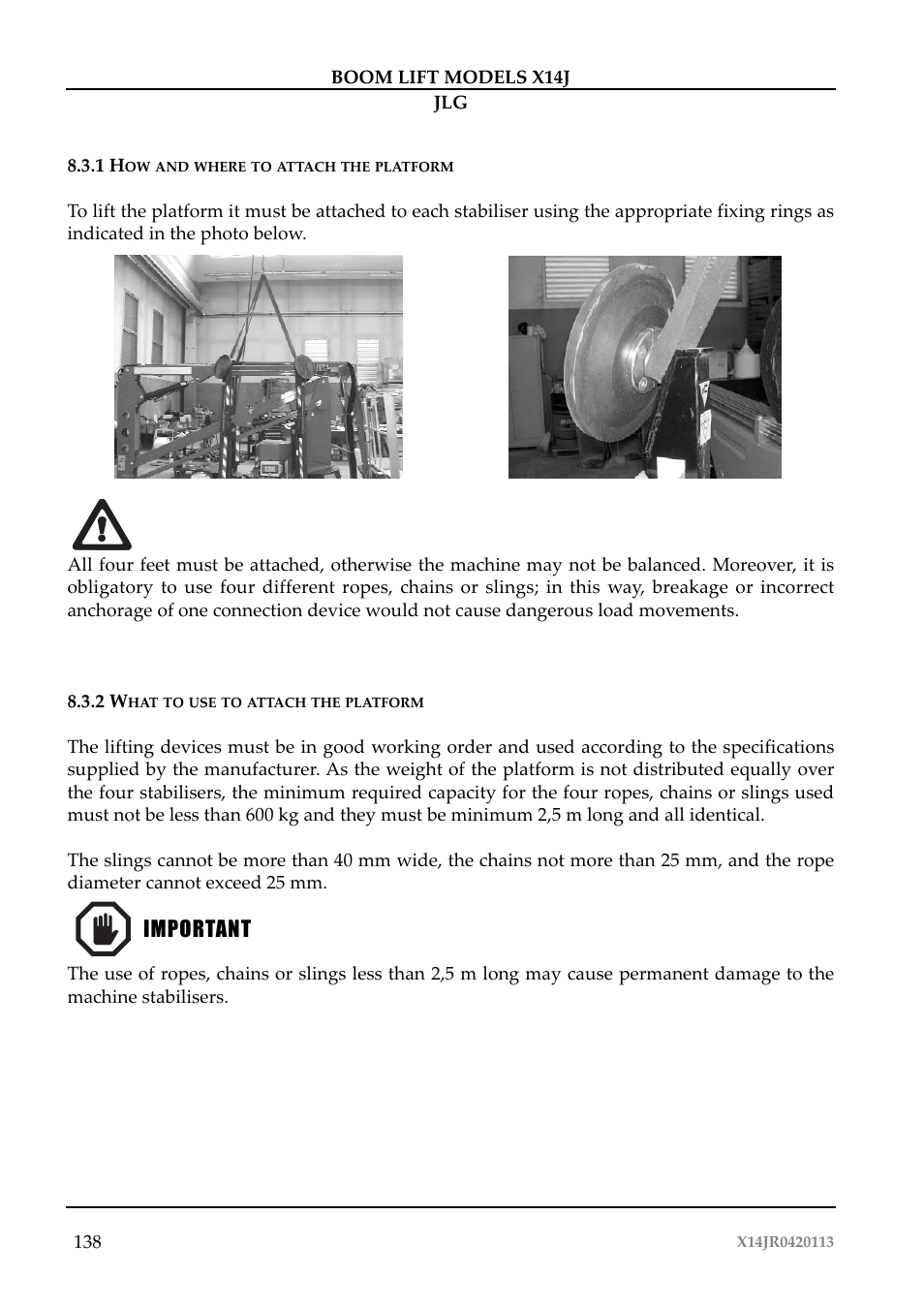 Importante important | JLG X14J Operator Manual User Manual | Page 142 / 169