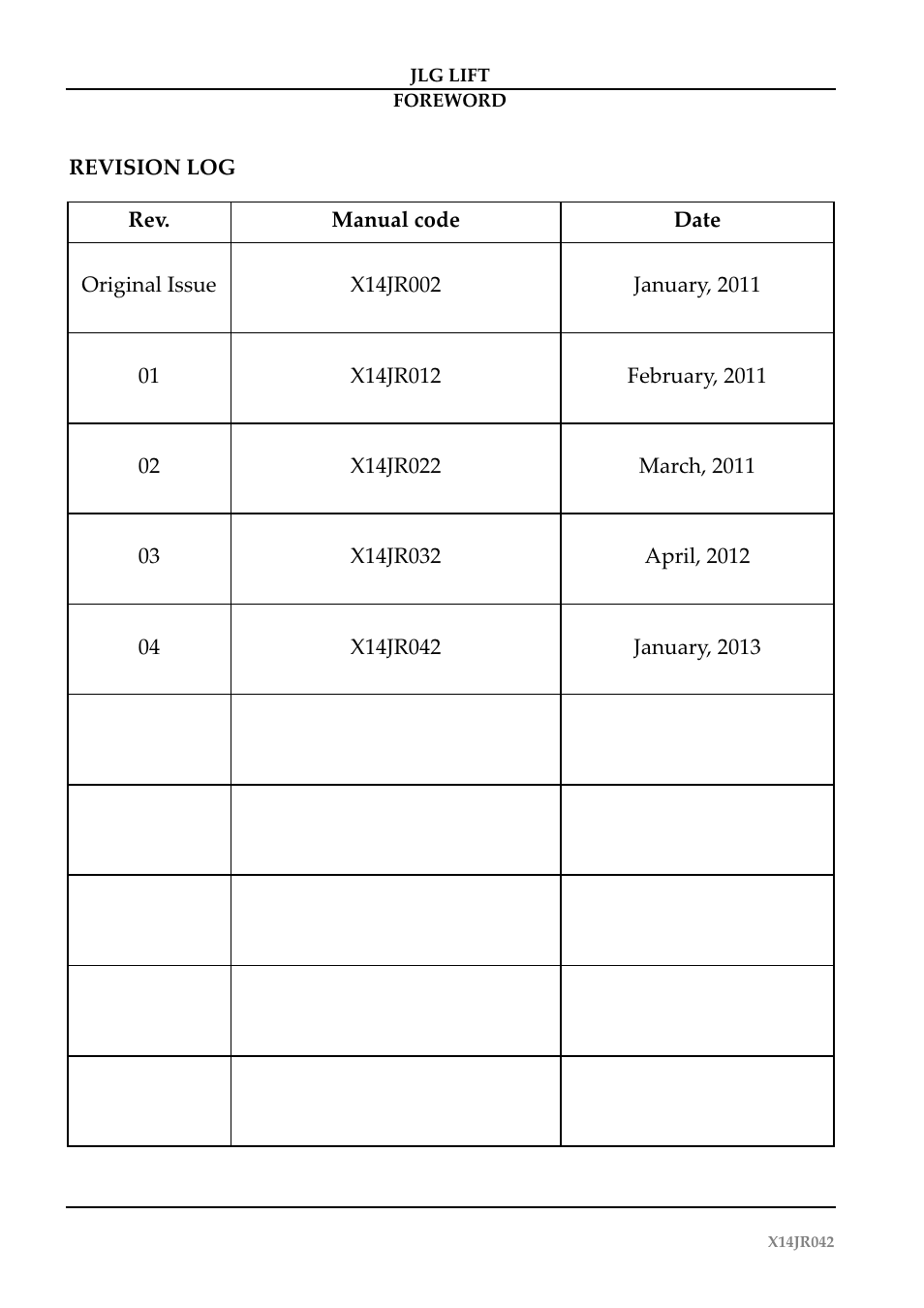 JLG X14J Operator Manual User Manual | Page 4 / 169