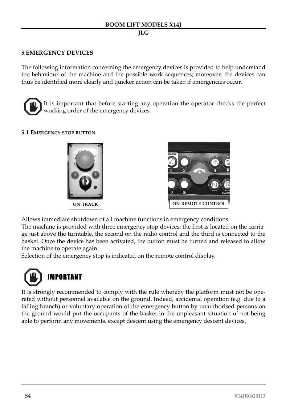 Importante, Important | JLG X14J Operator Manual User Manual | Page 58 / 169