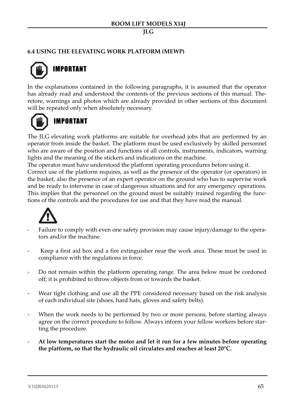 JLG X14J Operator Manual User Manual | Page 69 / 169