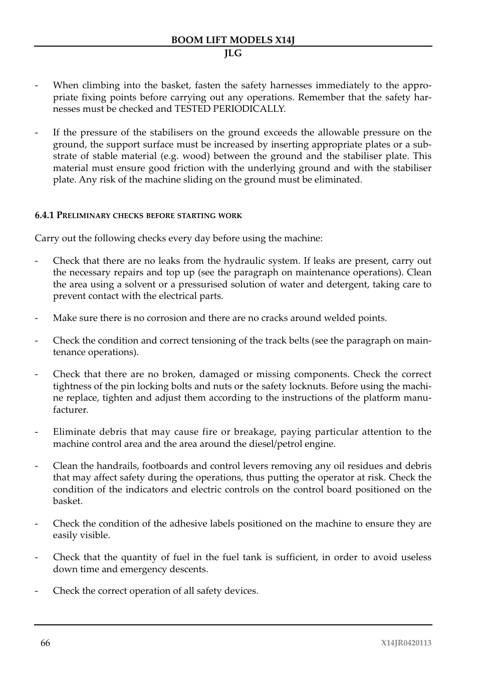 JLG X14J Operator Manual User Manual | Page 70 / 169