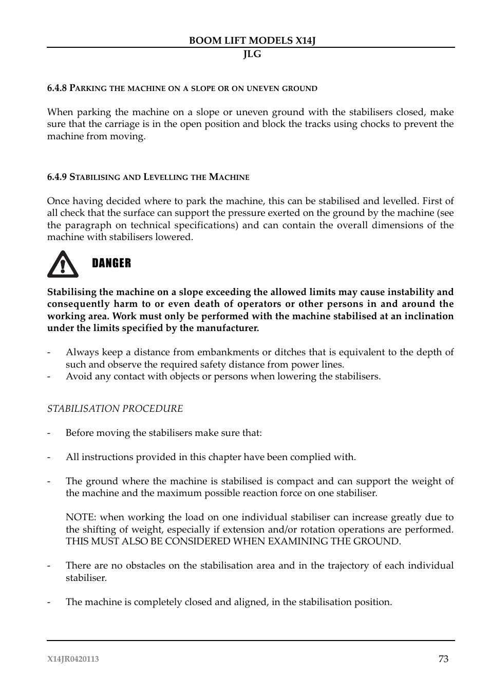 Pericolo, Danger | JLG X14J Operator Manual User Manual | Page 77 / 169